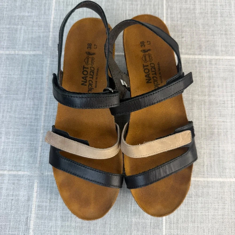 Naot Women's 7 Canaan Size 38 Wedge Strappy Sandal Cork Leather Arch Support